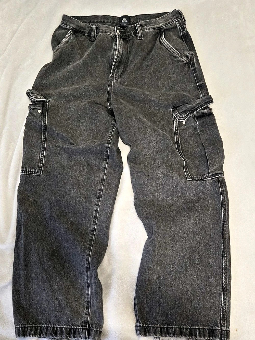 H&M Baggy Fit Cargo Jeans Black Waist 32